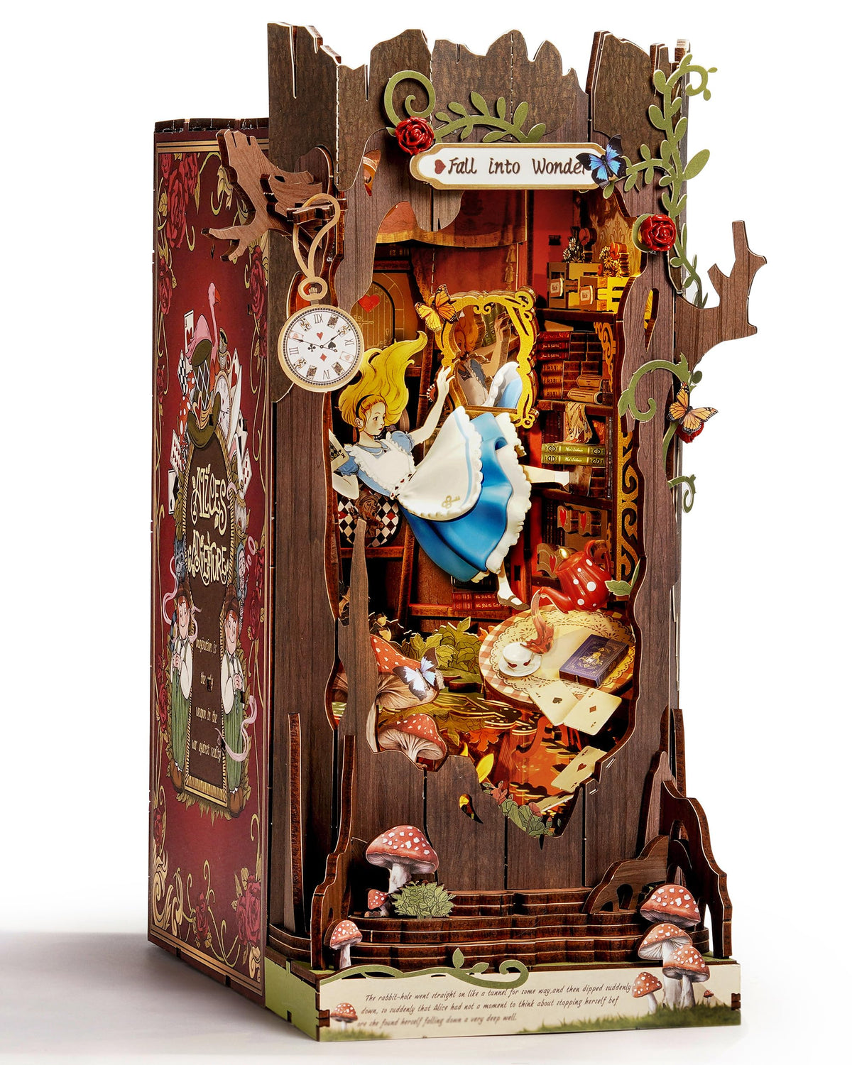 Rolife vue frontale du book nook montrant l'ambiance automnale et la finition
