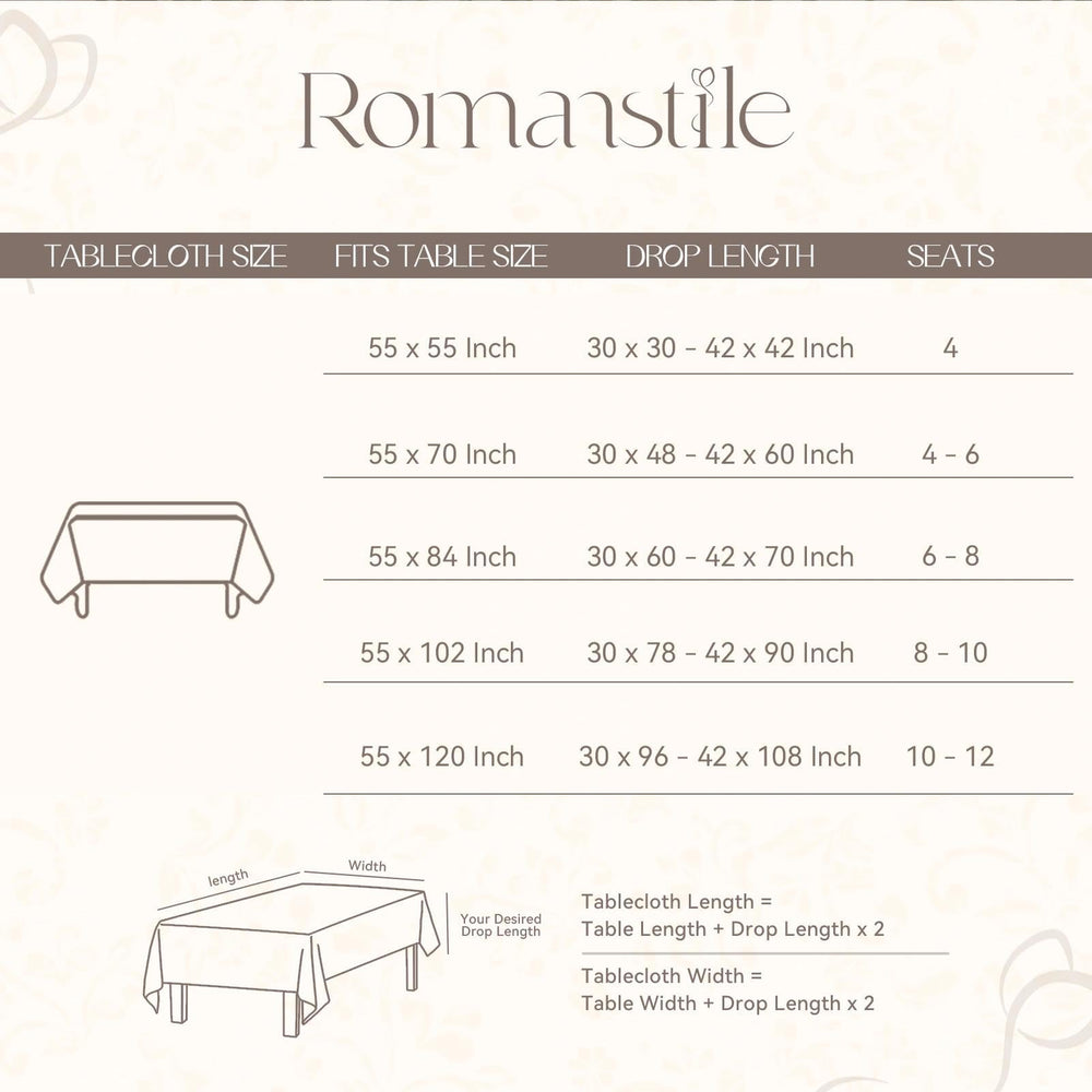 Romanstile nappe comparaison taille table illustrant retombé recommandé