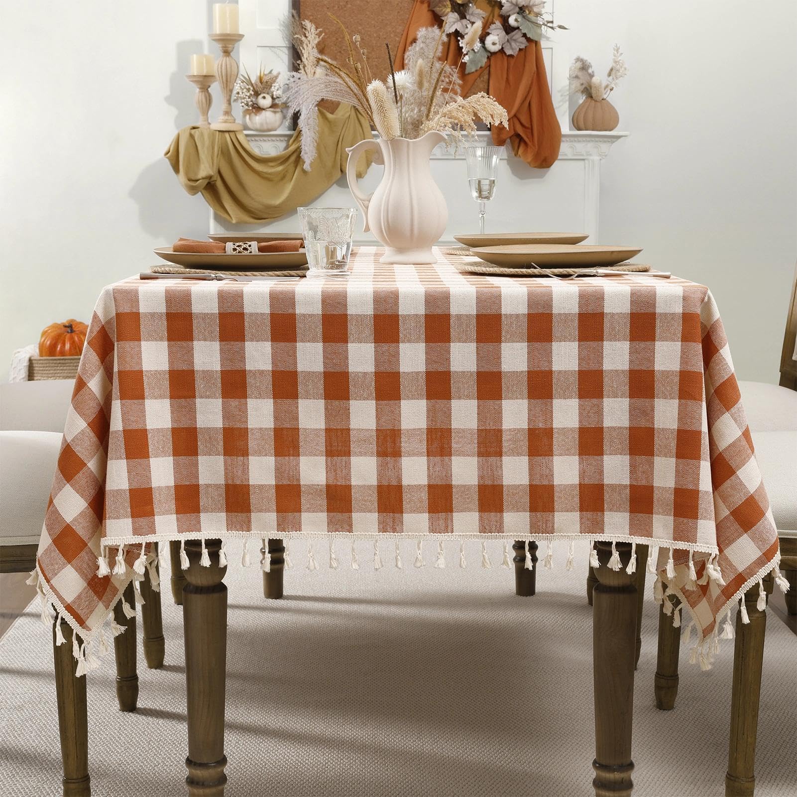 Romanstile nappe rectangulaire vichy vue face apportant ambiance chaleureuse