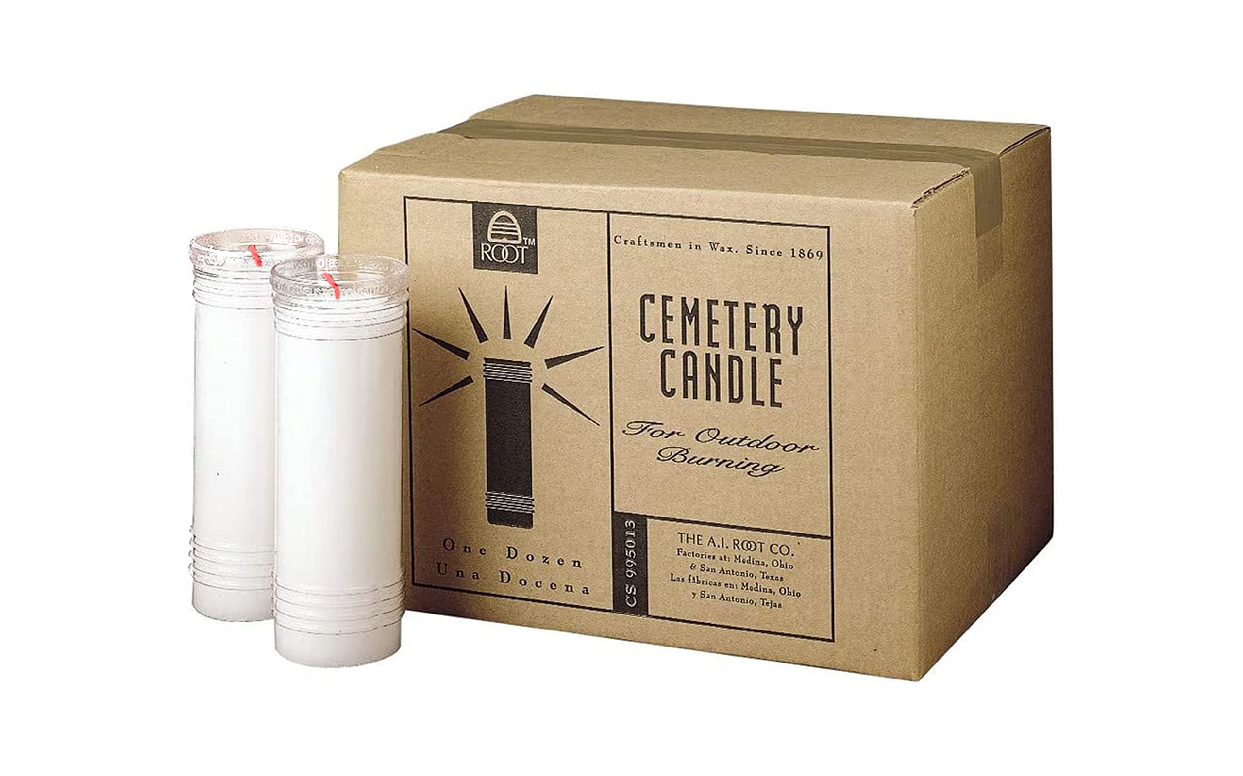 Root Candles emballage avant montrant lot de 12 et avantages durables