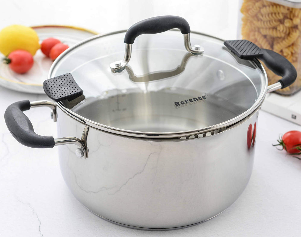 Rorence faitout face montrant finition en inox et design robuste