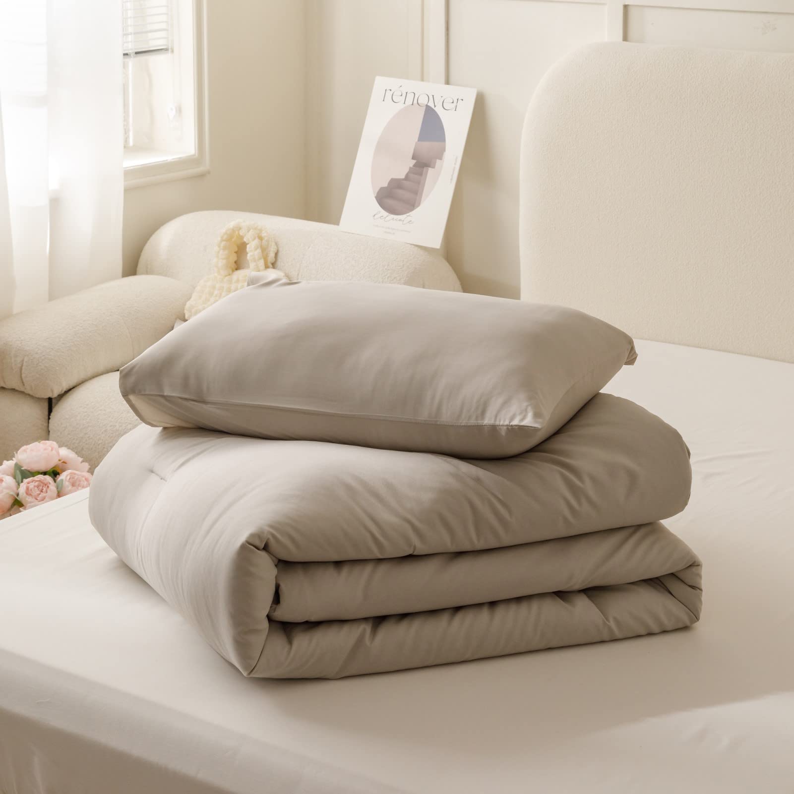 ROSGONIA couette pliée prête au rangement, gain de place pratique