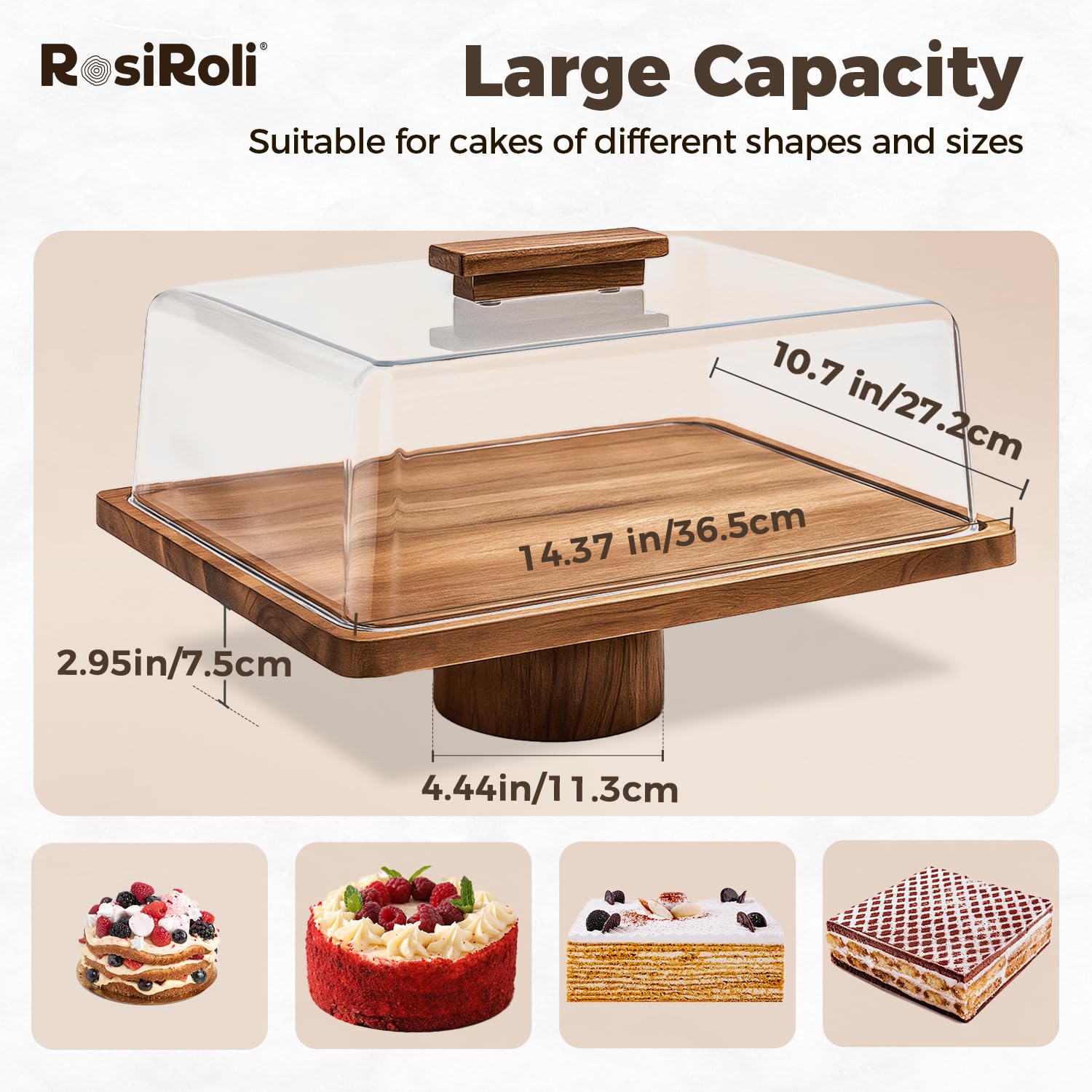 Comparaison d'échelle RosiRoli indiquant dimensions 14" x 11" pour service généreux