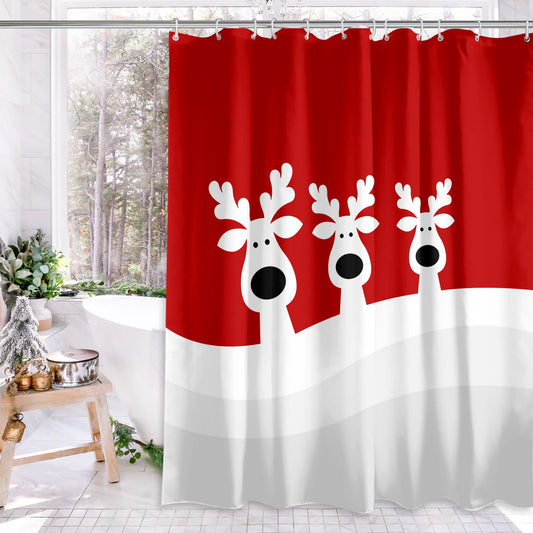 Roszwtit rideau de douche face montrant motif renne et ambiance festive