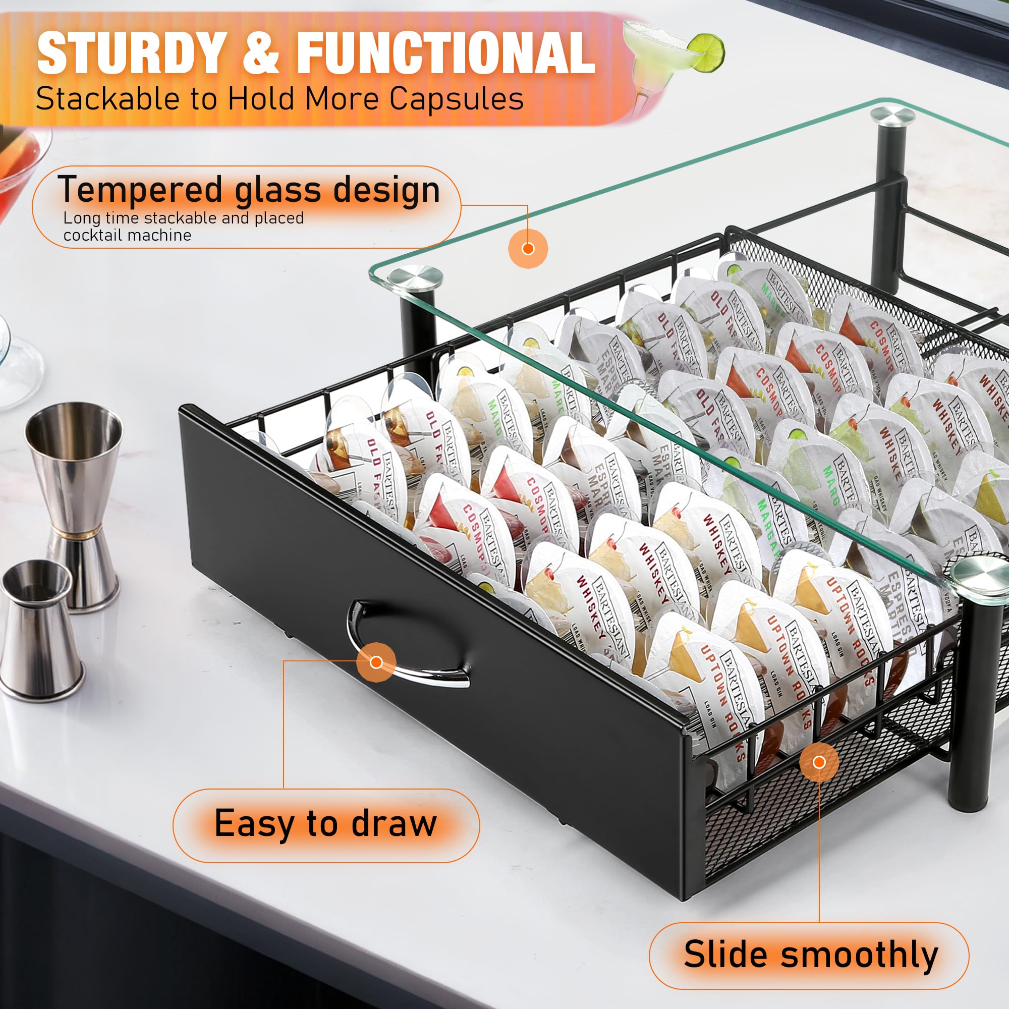 ROWISE intérieur montrant 36 emplacements pour capsules ordonnées