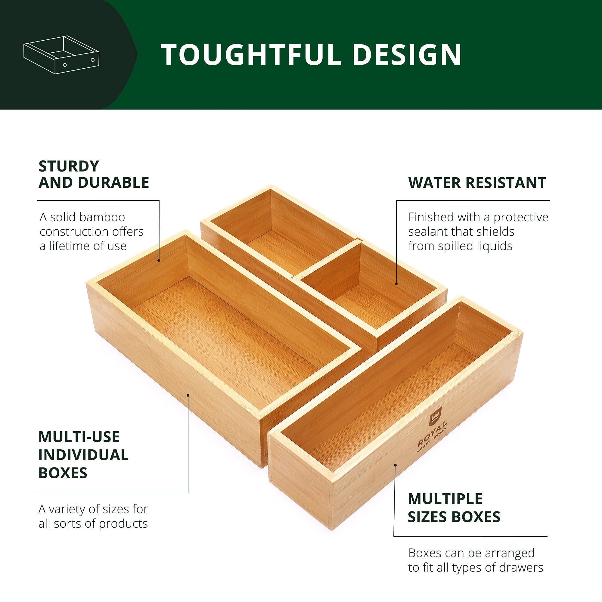 ROYAL CRAFT WOOD trois boîtes tailles variées pour organisation