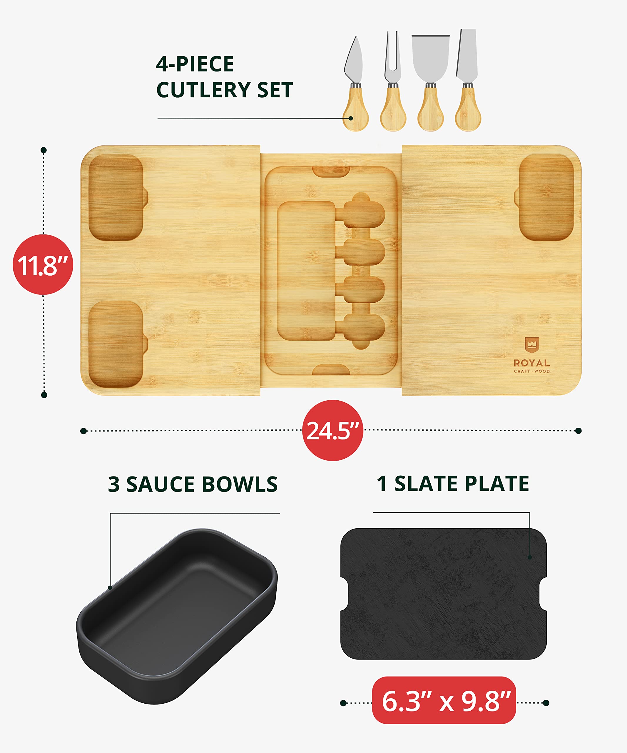 ROYAL CRAFT WOOD trois bols remplis, maintien des sauces proprement