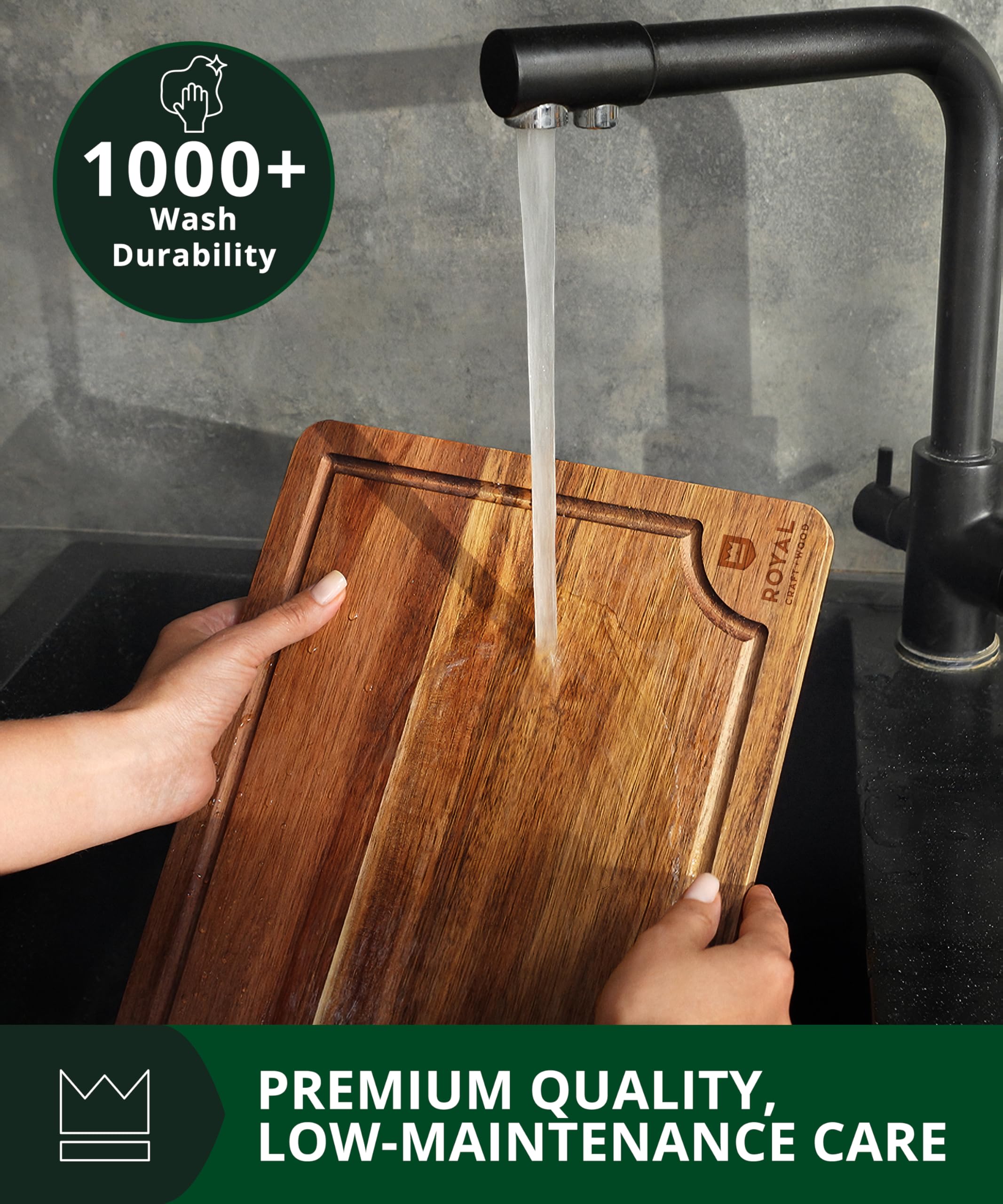 ROYAL CRAFT WOOD grain d'acacia montrant finition durable et esthétique