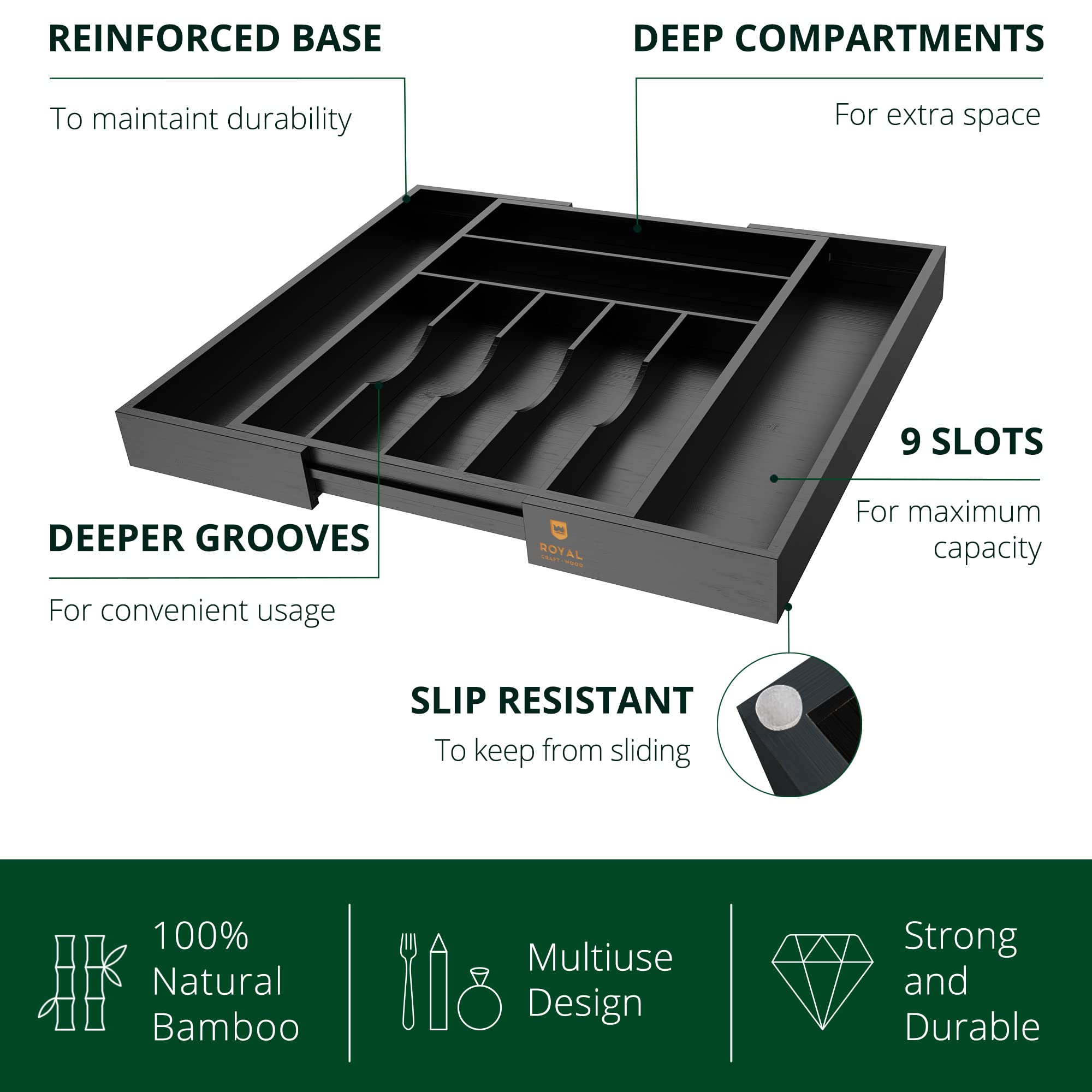 ROYAL CRAFT WOOD organisateur en tiroir cuisine pour accès rapide aux couverts