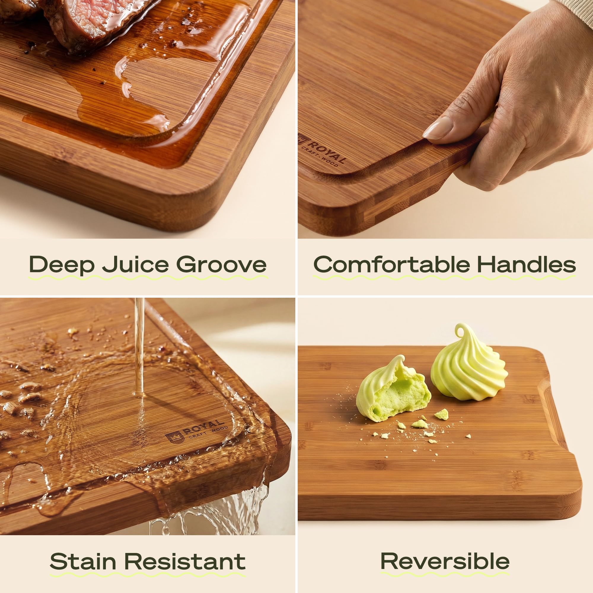 ROYAL CRAFT WOOD détail du grain de bambou carbonisé montrant surface résistante et élégante