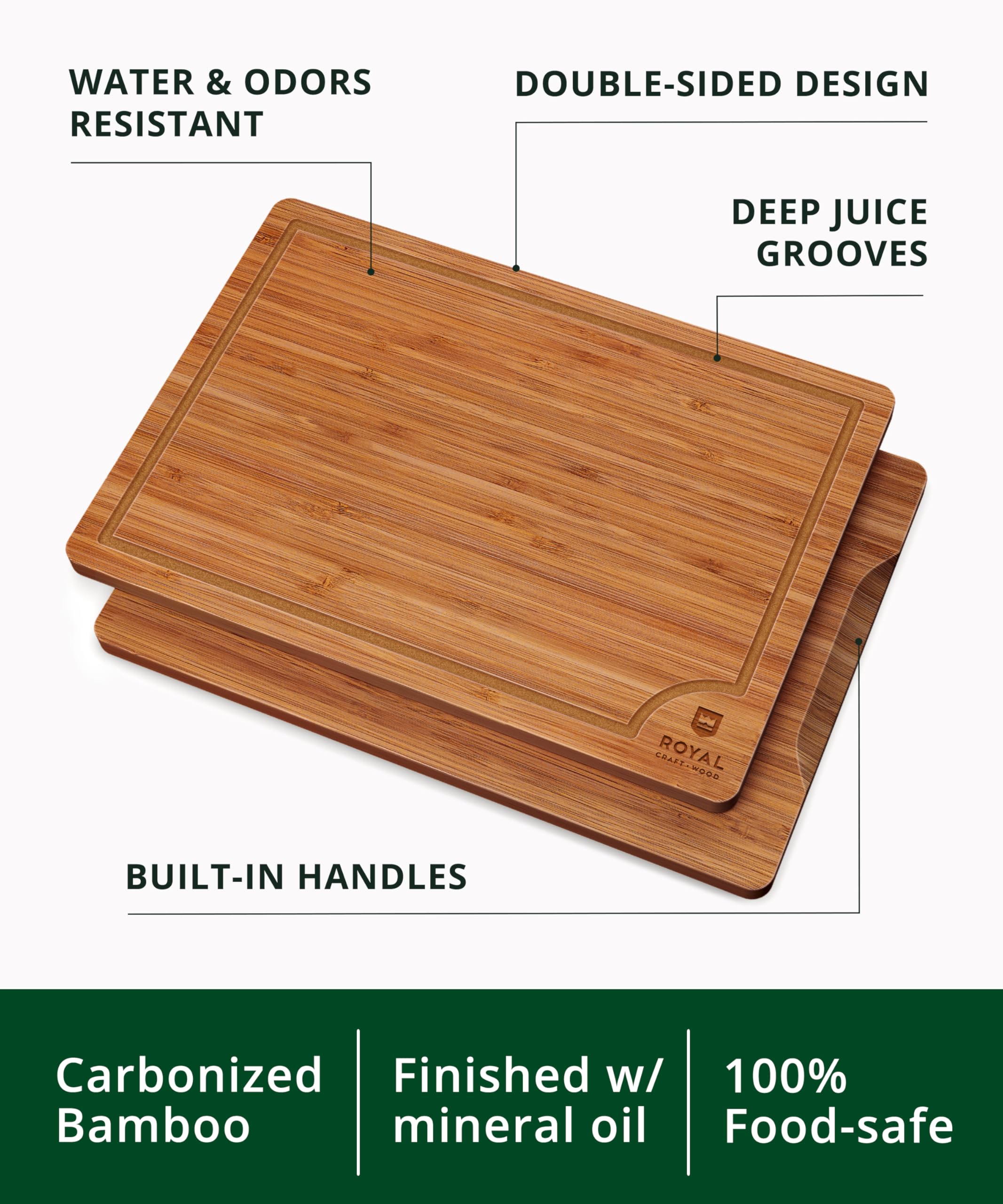 Main tenant la planche ROYAL CRAFT WOOD par les poignées latérales pour un service sûr