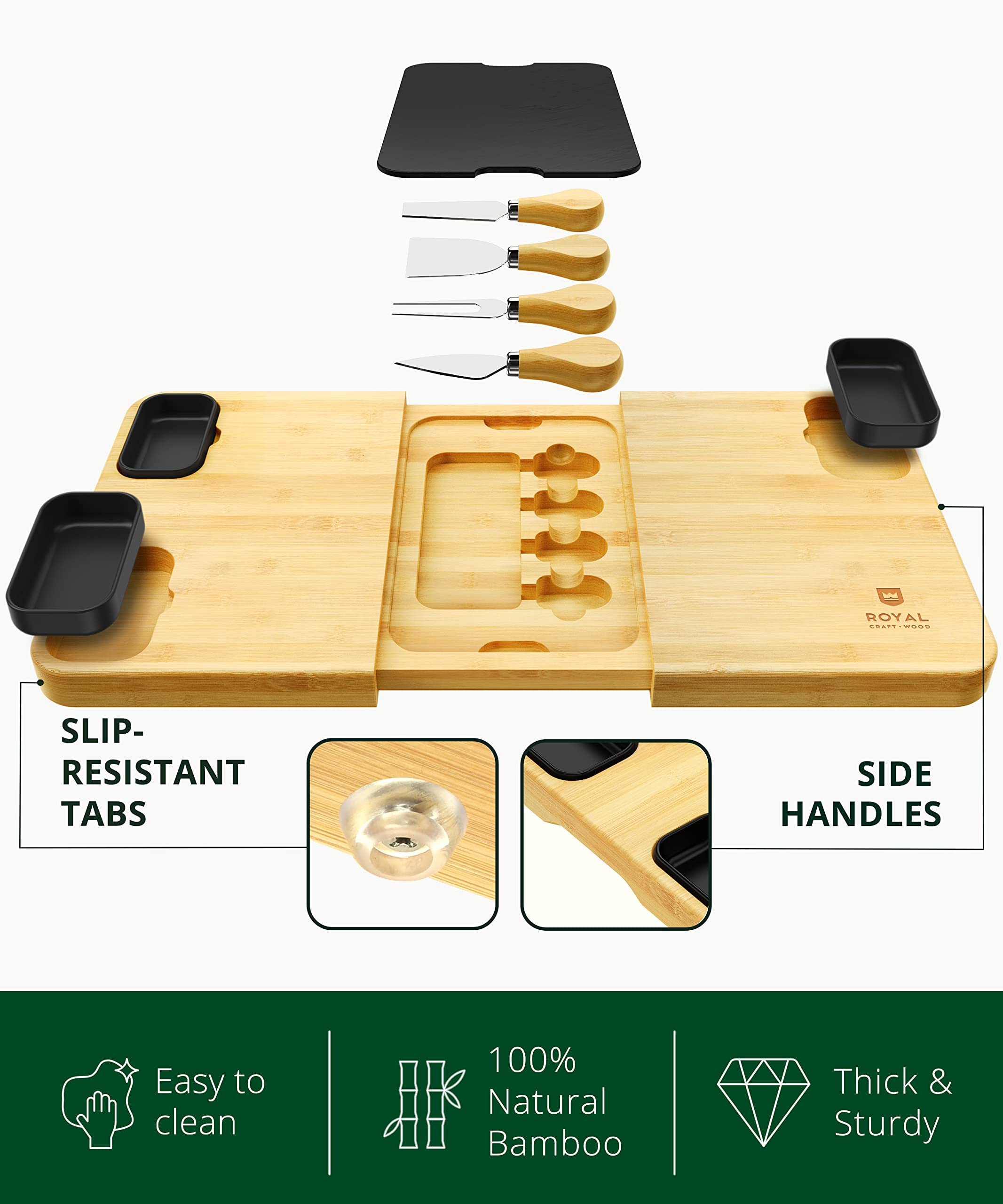 ROYAL CRAFT WOOD tiroir ouvert montrant 4 couteaux, organisation pratique