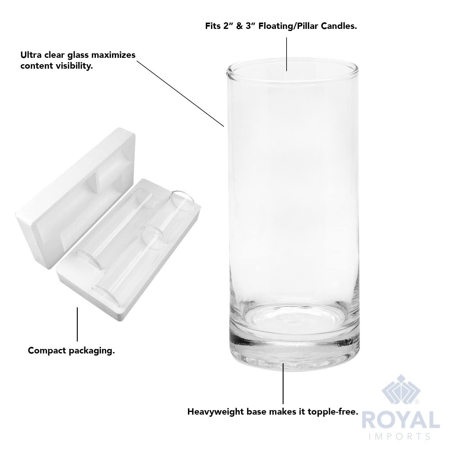 Vase Royal Imports avec bougie flottante créant centre de table lumineux