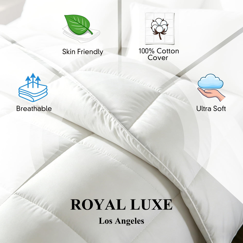 Royal Luxe gros plan garnissage plume et duvet, volume et moelleux