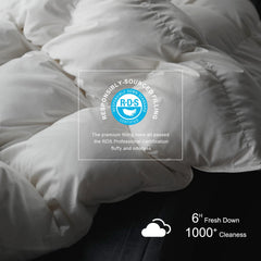 Royoliving zoom sur le gonflant du duvet montrant confort et isolation naturelle
