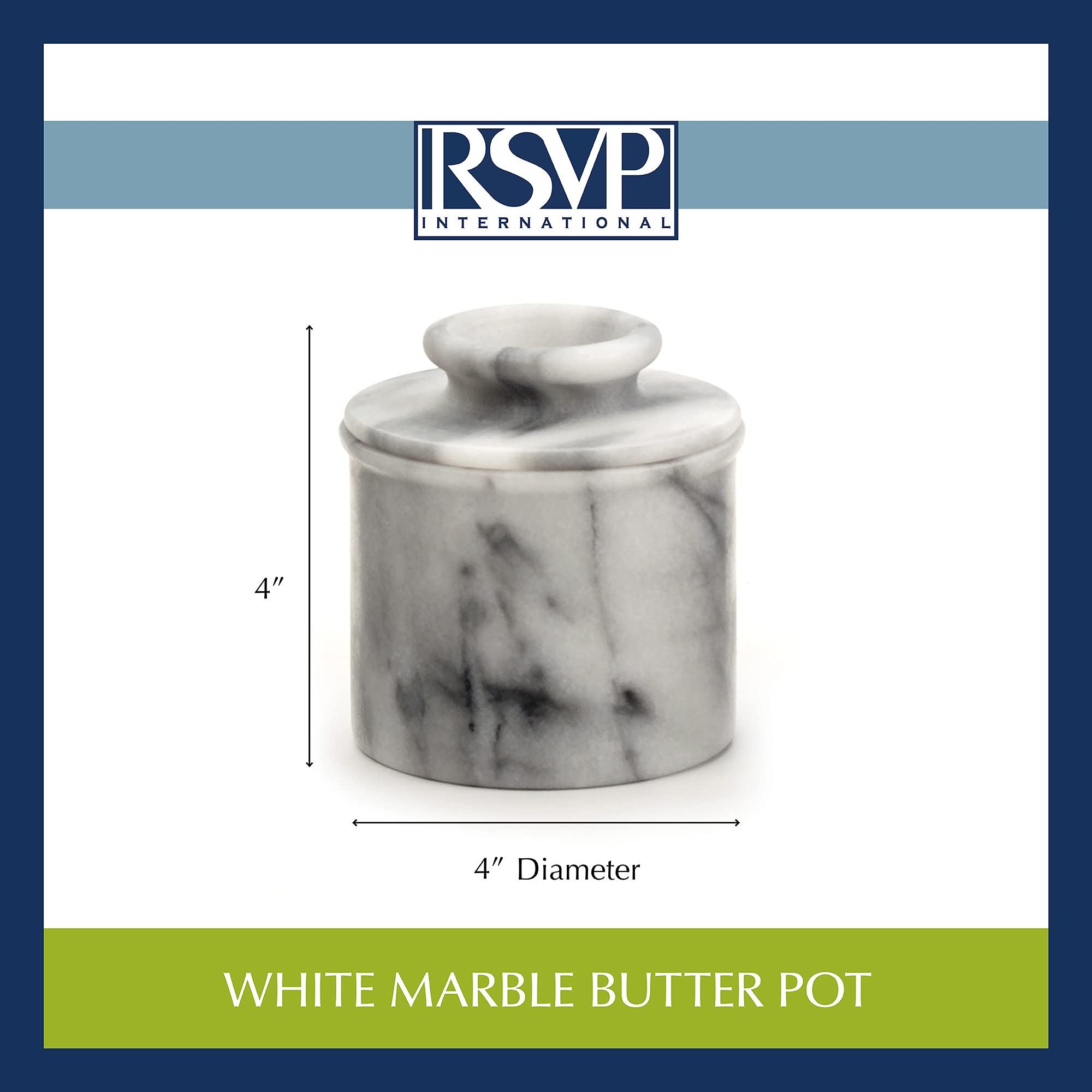 RSVP beurrier marbre base avec eau, montre le joint protecteur pratique