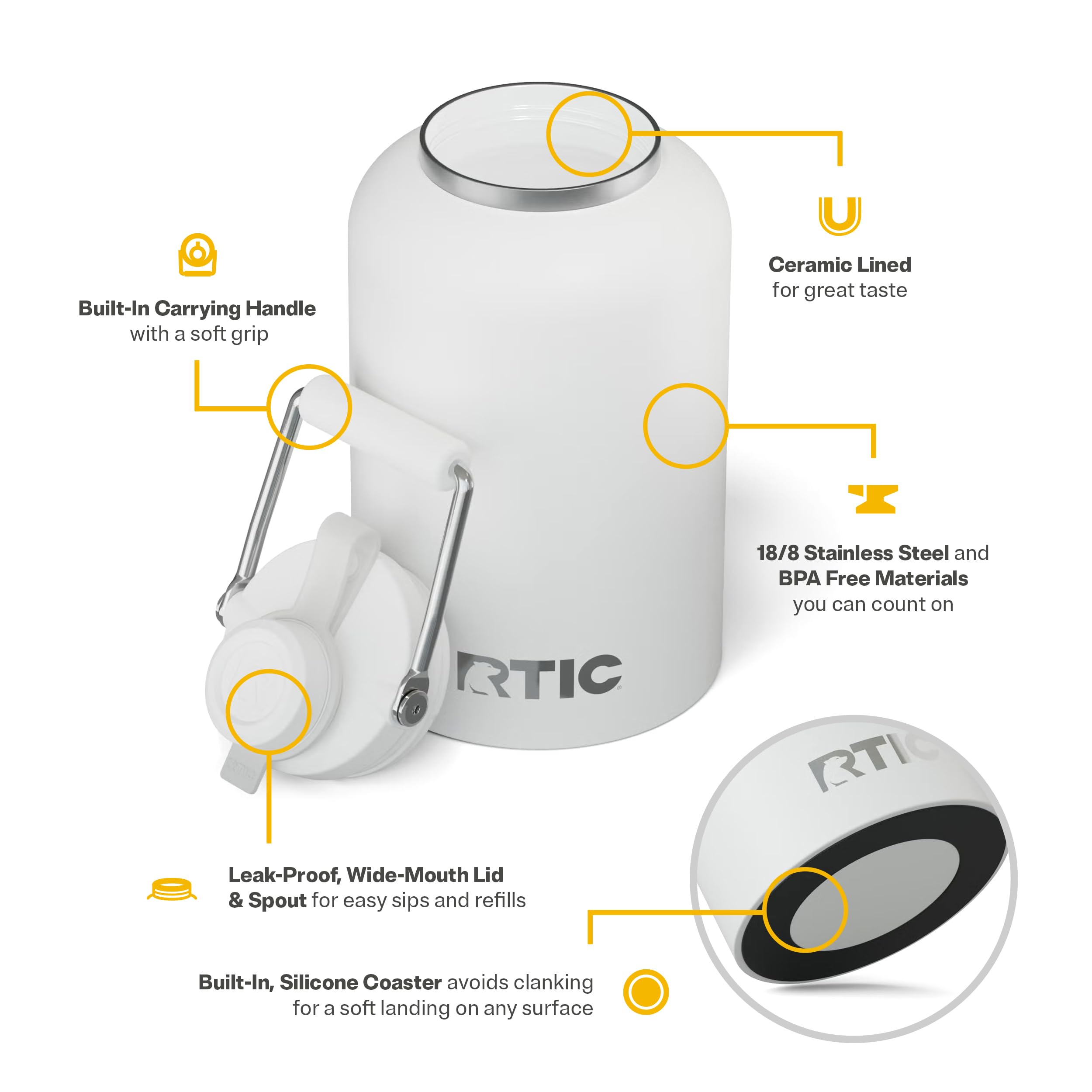 RTIC Outback Jug intérieur céramique préservant le goût des boissons