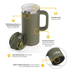 RTIC mug Road Trip intérieur céramique préservant le goût de la boisson