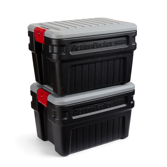 Rubbermaid vue avant du bac robuste montrant protection et capacité