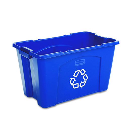 Rubbermaid bac à recyclage face avant bleu montrant la capacité et la robustesse