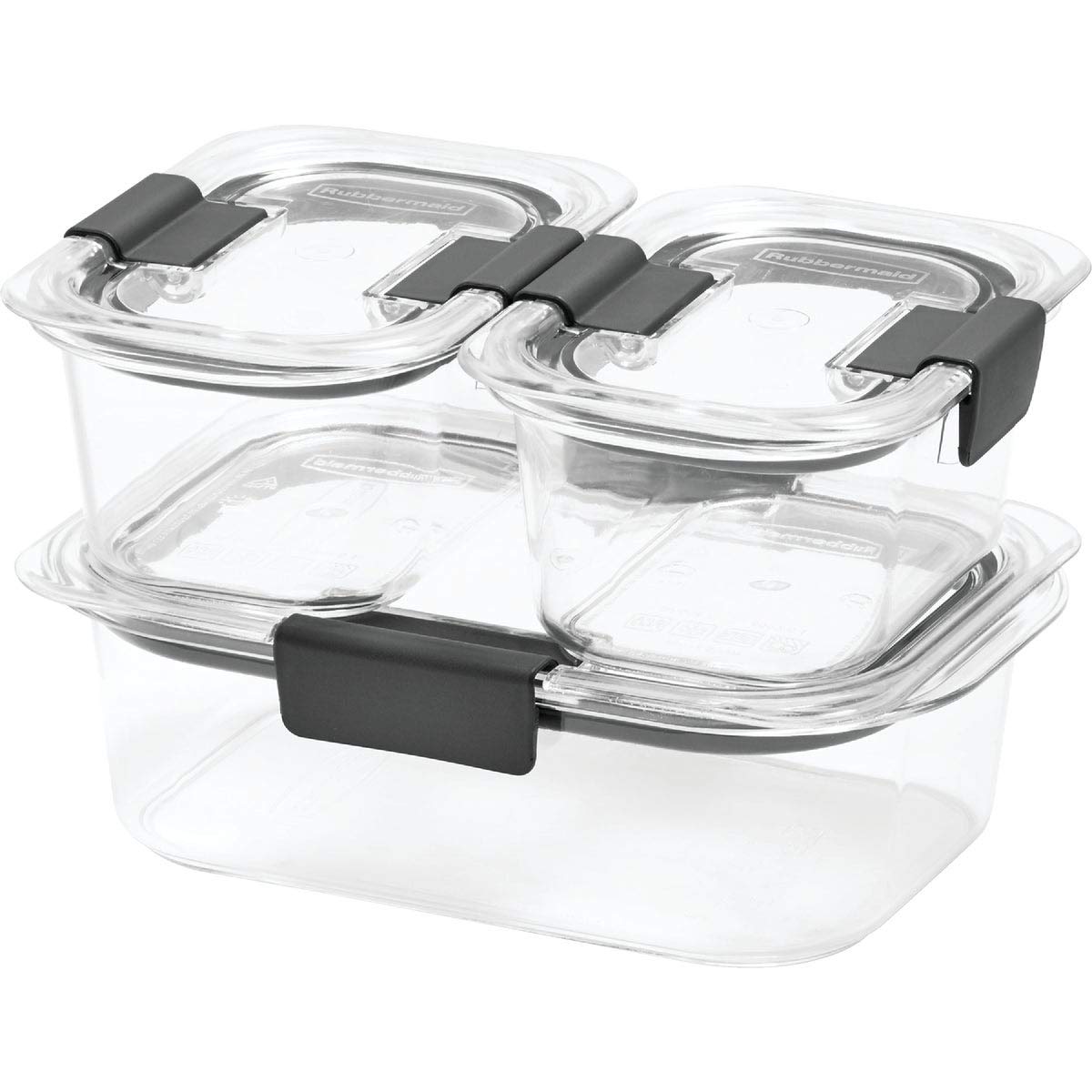 Rubbermaid boîtes face avant montrant design transparent et gain de place
