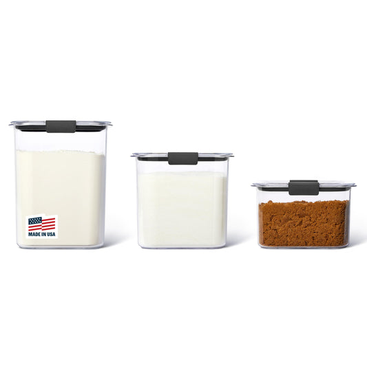 Rubbermaid Brilliance vue frontale du set montrant la transparence et rangement pratique
