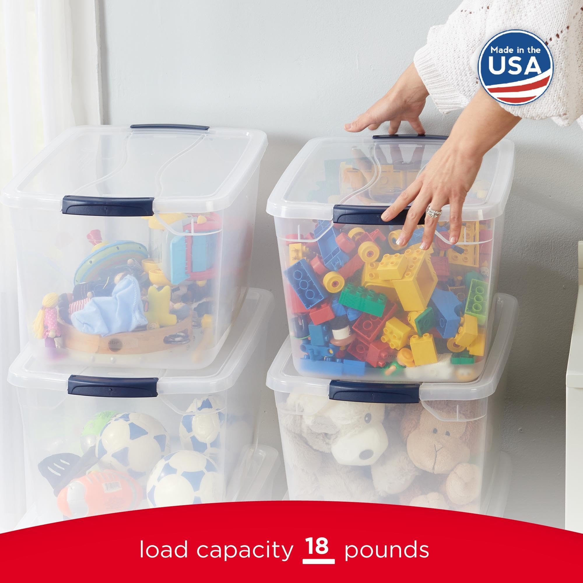 Rubbermaid bac avec contenu visible pour repérage rapide des objets