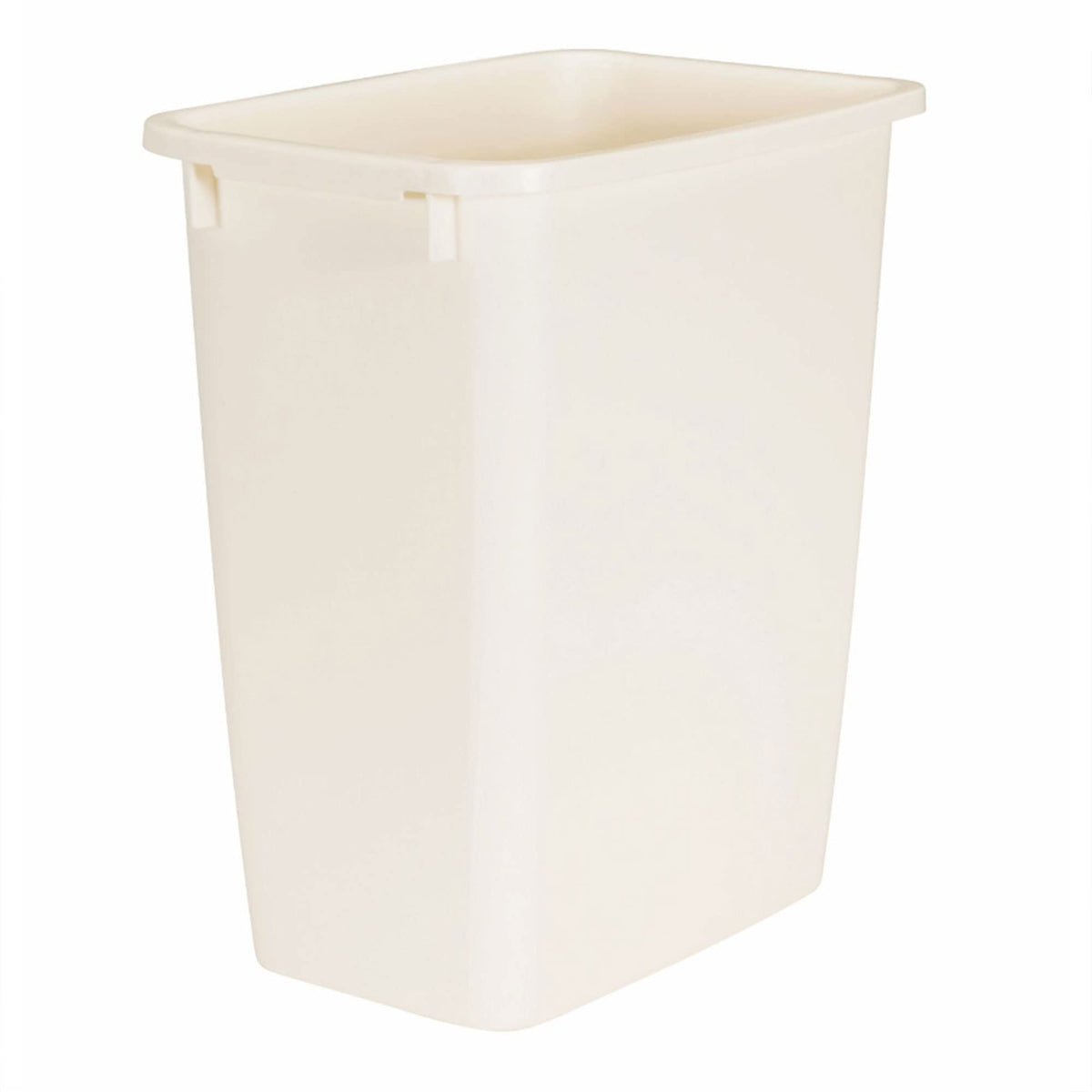 Rubbermaid corbeille face avant bisque montrant capacité et forme rectangulaire utile