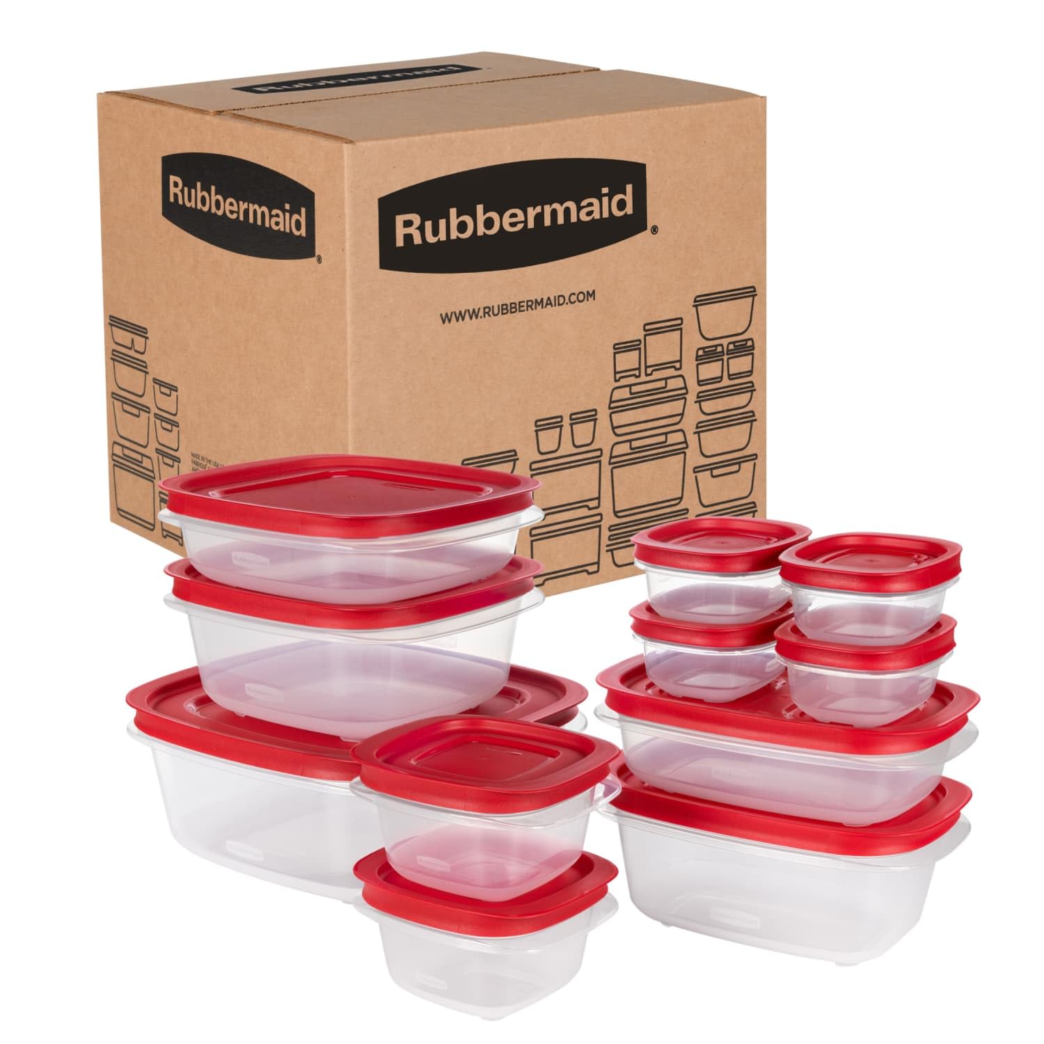 Rubbermaid vue avant du pack 22 pièces montrant boîtes et couvercles pour un rangement optimisé