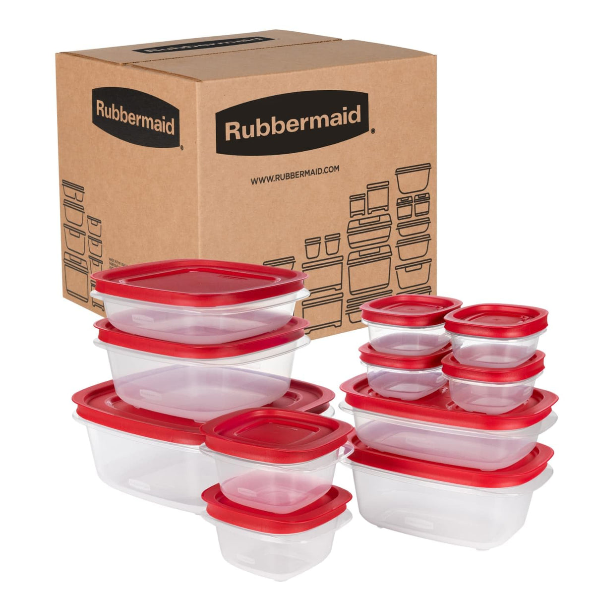 Rubbermaid vue avant du pack 22 pièces montrant boîtes et couvercles pour un rangement optimisé