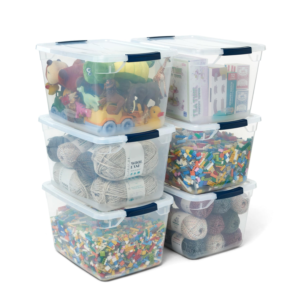 Rubbermaid face avant du bac montrant la transparence et l'organisation
