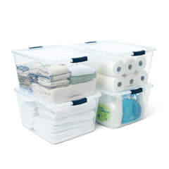 Rubbermaid vue de face du bac transparent montrant le design et la capacité