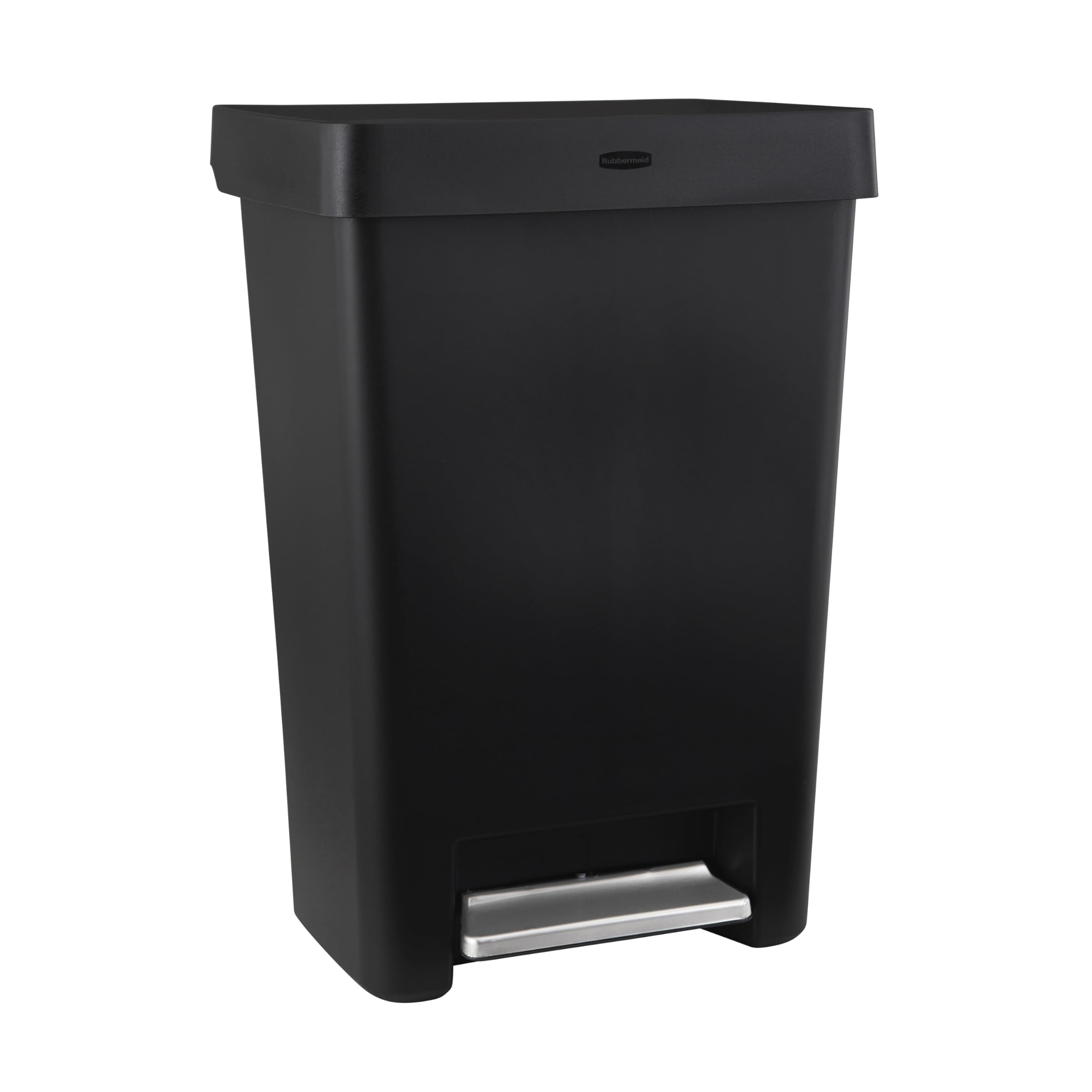 Rubbermaid face avant de la poubelle noire montrant design élégant et praticité