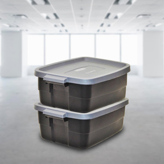 Rubbermaid gros plan du couvercle encastré garantissant empilement sûr