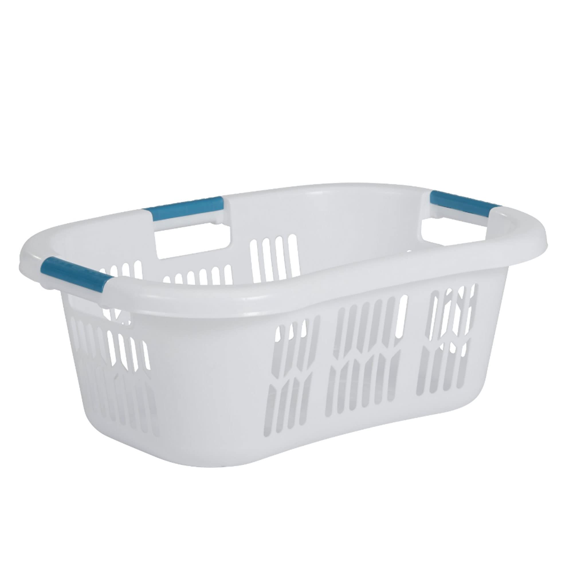 Rubbermaid panier à linge face avant montrant la forme hip-hugger et la couleur blanche