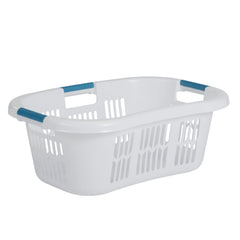 Rubbermaid panier à linge face avant montrant la forme hip-hugger et la couleur blanche