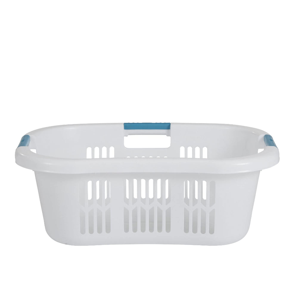 Rubbermaid gros plan sur les poignées bleues avec grip confortable pour un transport aisé