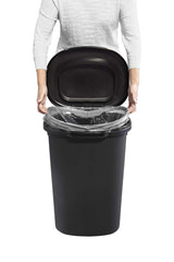 Rubbermaid poubelle vue de profil indiquant dimensions et capacité