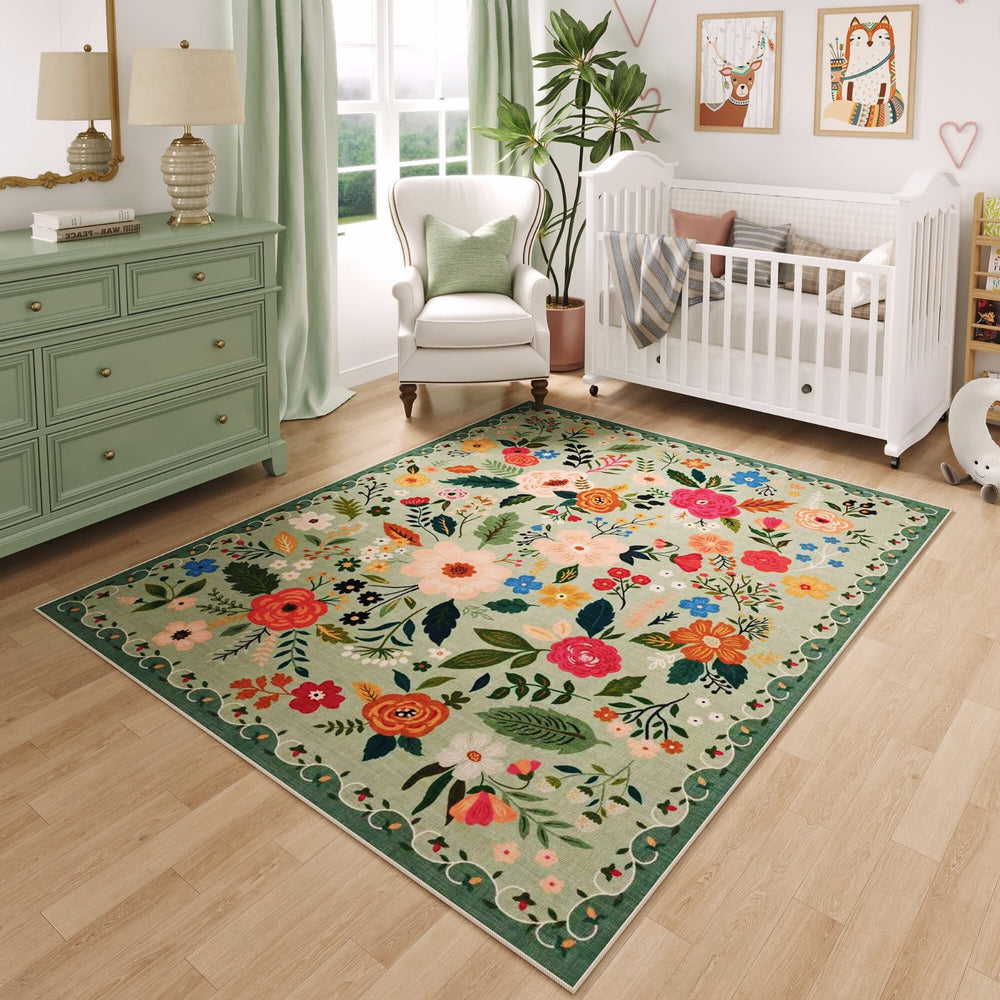 Rugcomf face avant vert montrant le motif vintage et l'effet chaleureux