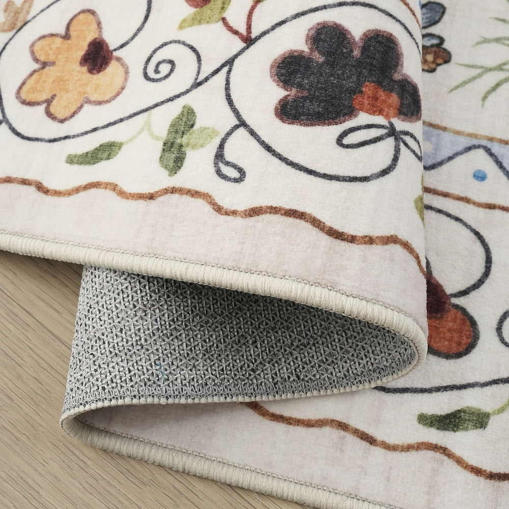 Coin enfant avec tapis Rugcomf montrant durabilité et facilité nettoyage
