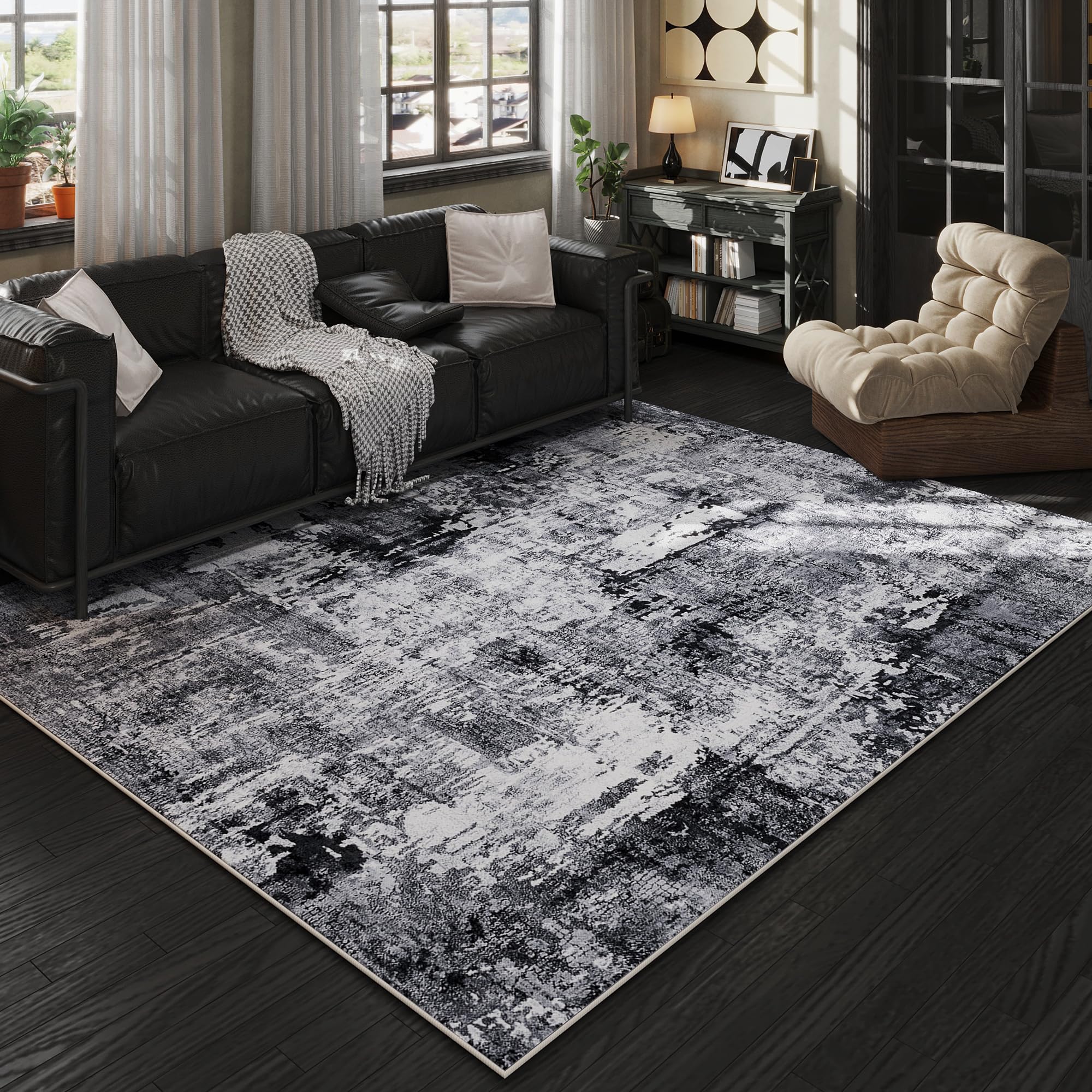 Rugcomf tapis face avant 5x7 design abstrait, apporte élégance au salon