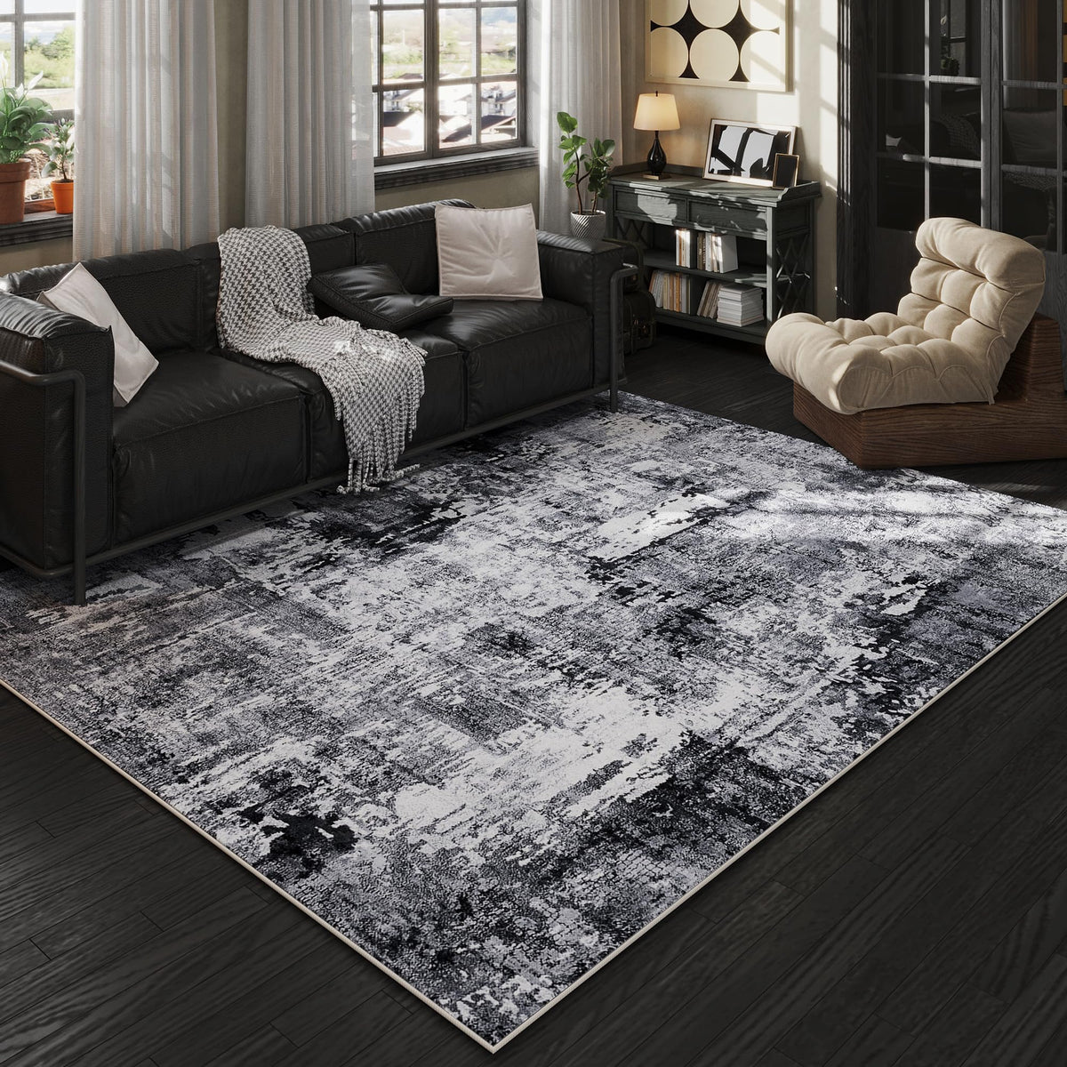 Rugcomf tapis face avant 5x7 design abstrait, apporte élégance au salon