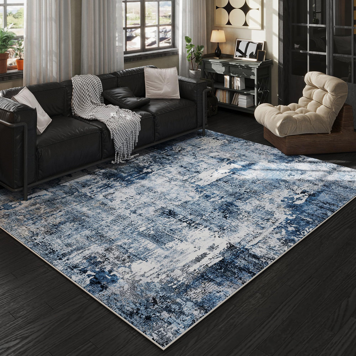 Rugcomf face avant du tapis montrant motif vintage bleu et finition, apporte charme immédiat