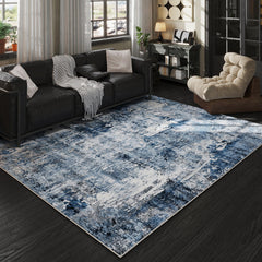 Rugcomf face avant du tapis montrant motif vintage bleu et finition, apporte charme immédiat