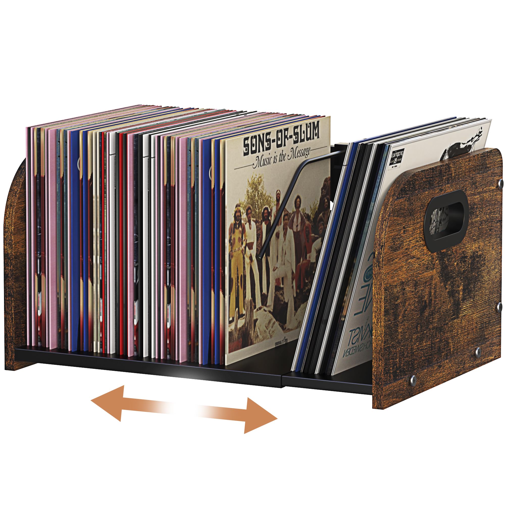 RUILALIFE vue avant du présentoir vinyles, rangement stable et esthétique