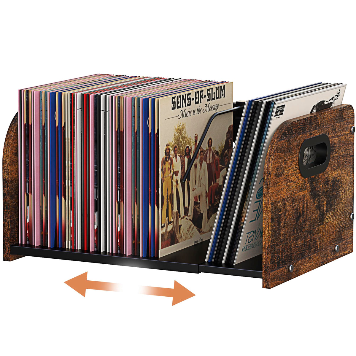 RUILALIFE vue avant du présentoir vinyles, rangement stable et esthétique