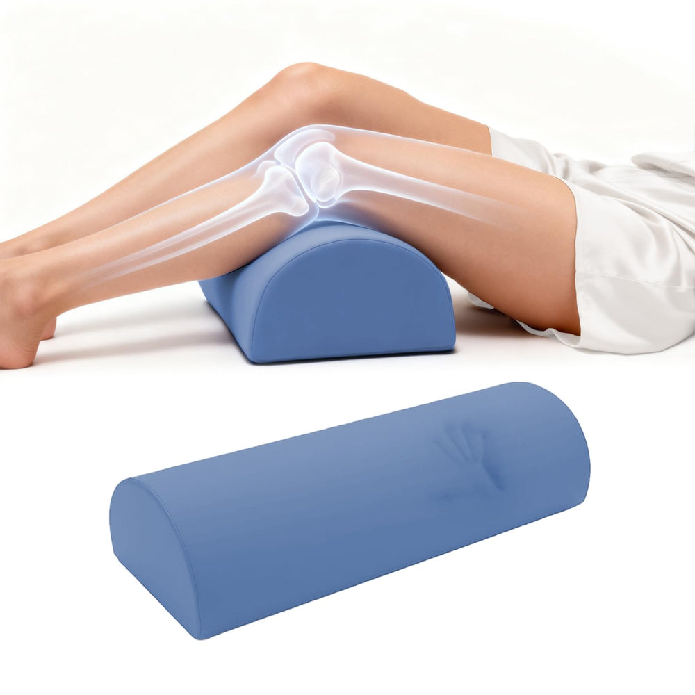 Ruizman vue avant du coussin demi-lune Misty Blue montrant forme ergonomique et confort