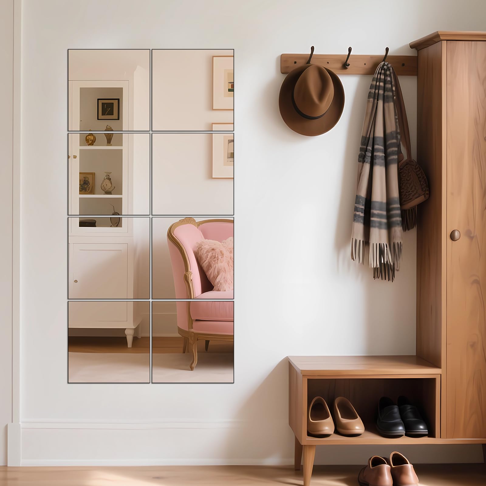 Ruomeng miroir en situation dans une chambre illuminant l'espace et agrandissant visuellement