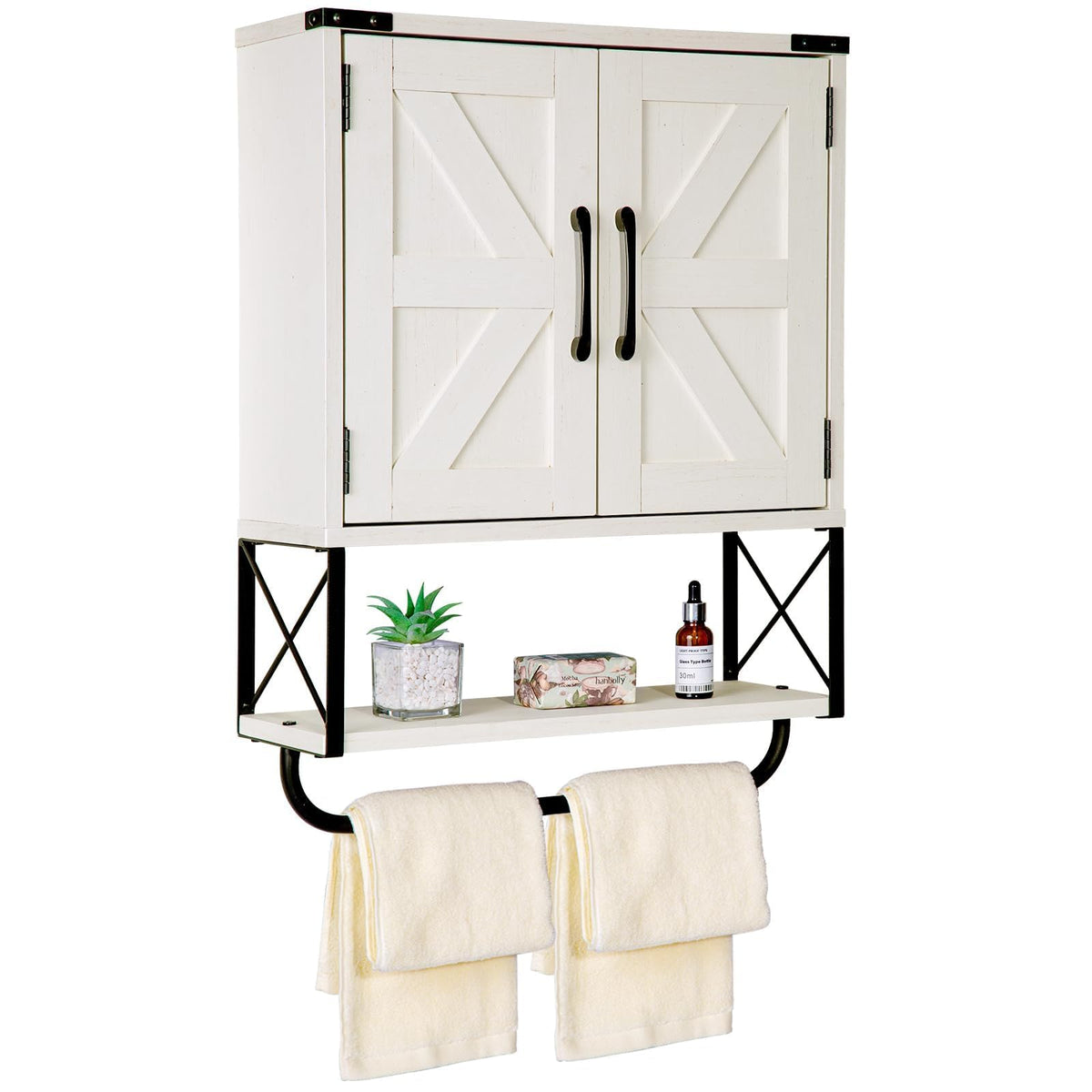 RUSTOWN armoire murale vue frontale ouverte montrant rangement organisé