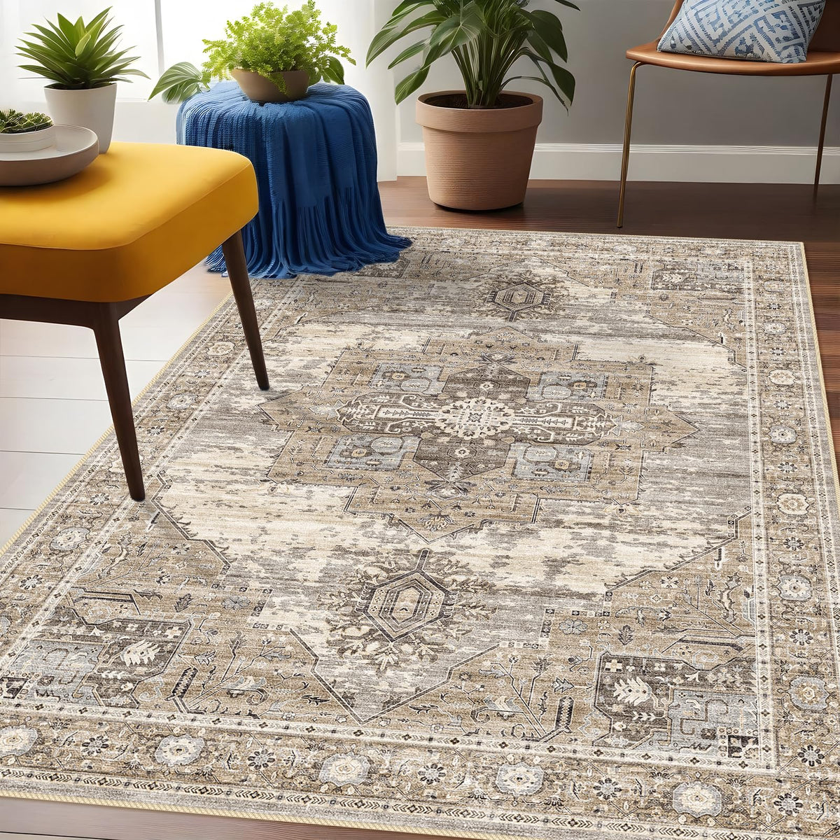RUUGME vue avant du tapis 3x5 beige prêt à poser offrant style et confort